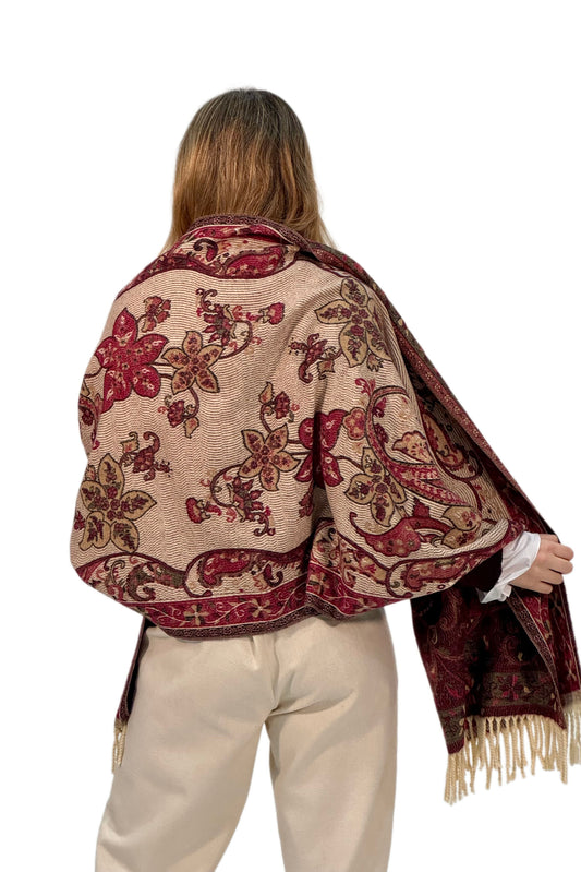 Pashmina de Punto en Tonos Burdeos con Estampado Cachemira
