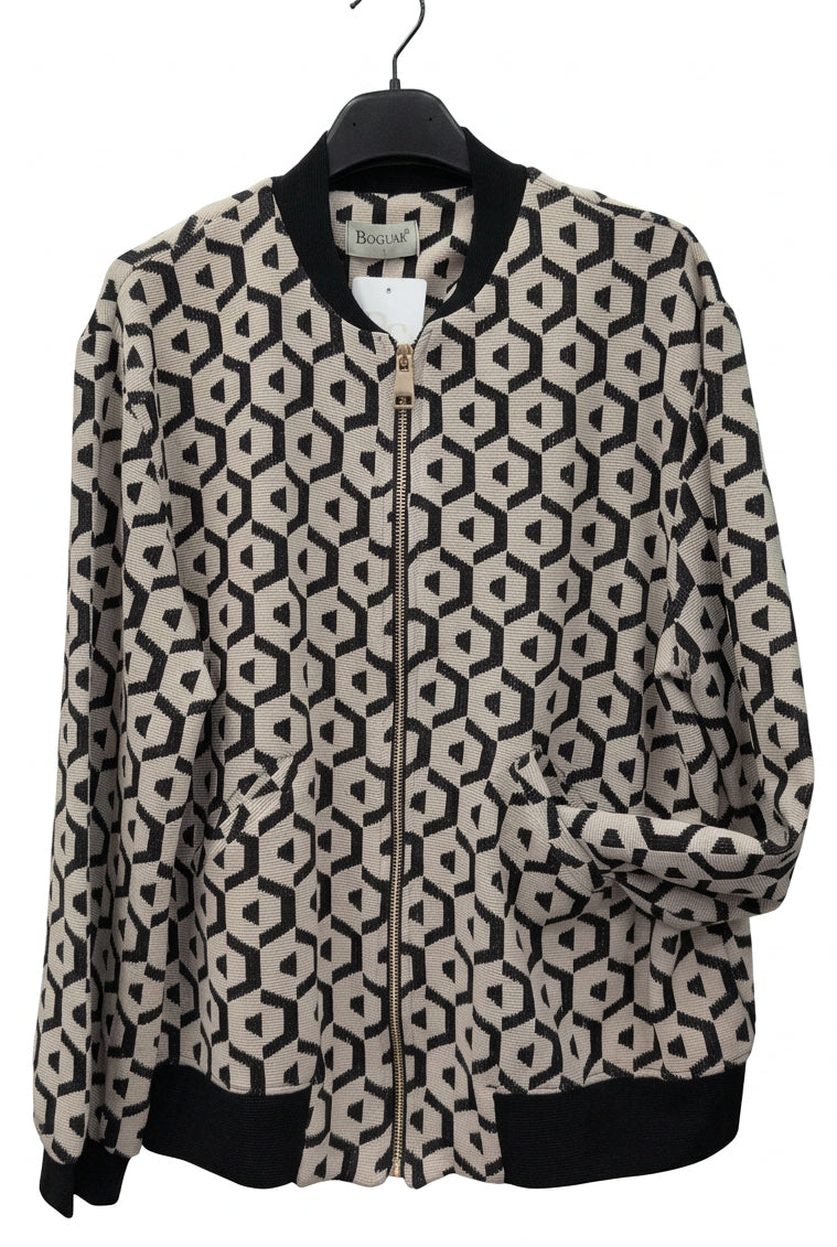 Chaqueta Bomber de Jacquard con Estampado Geométrico en Crudo y Negro