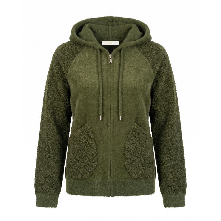 Chaqueta de Punto con Capucha Verde Caqui