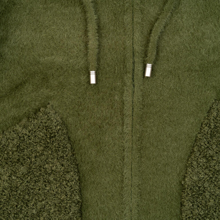 Chaqueta de Punto con Capucha Verde Caqui