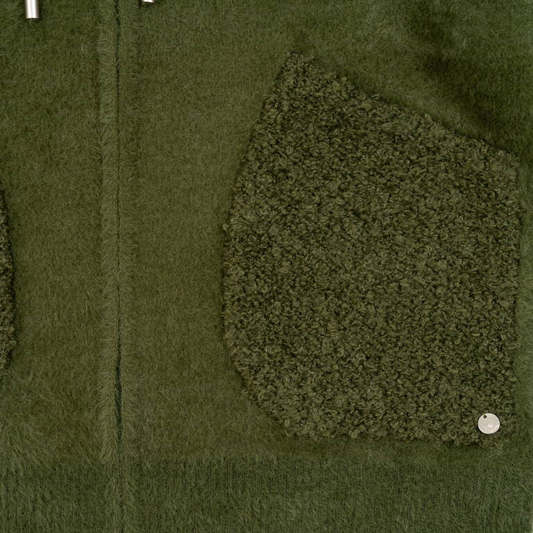 Chaqueta de Punto con Capucha Verde Caqui