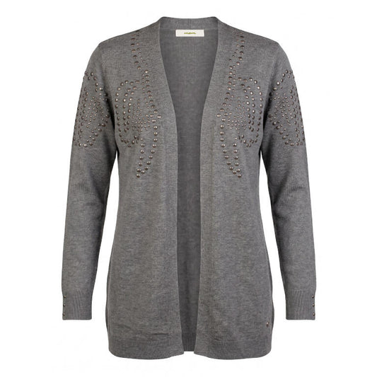 Chaqueta de Punto Larga Gris con Tachuelas