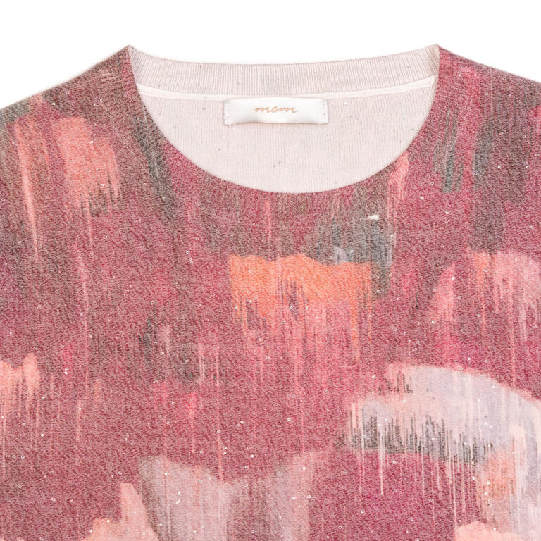Jersey Estampado Abstracto Rosa y Crudo
