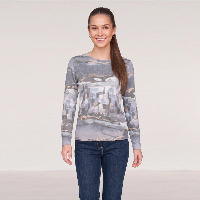 Jersey Estampado Paisaje Gris y Azul