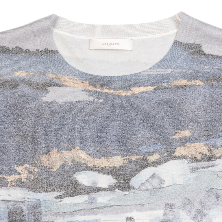 Jersey Estampado Paisaje Gris y Azul