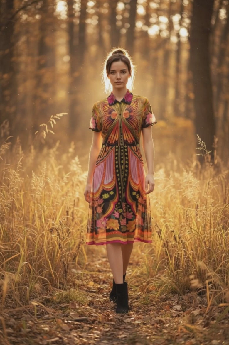 Vestido Midi "Butterfly Dream" – Estampado Artístico y Floral
