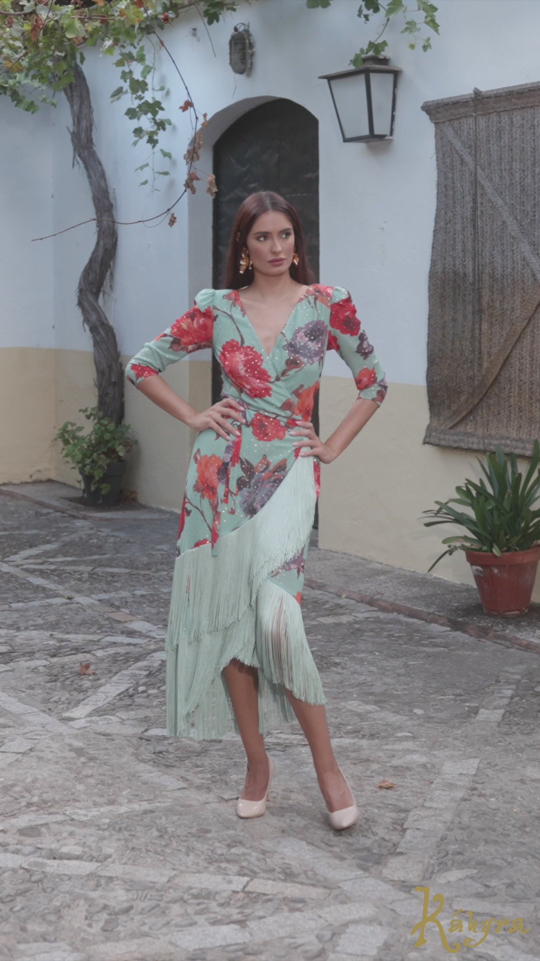 Vestido Midi Estampado con Flecos