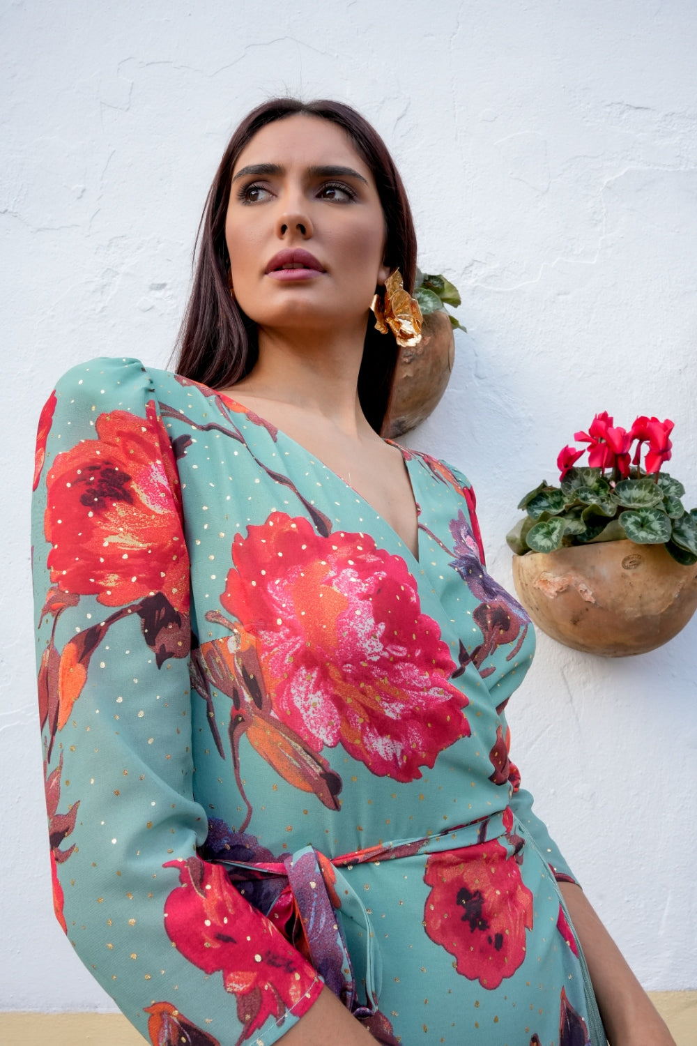 Vestido Midi Estampado con Flecos para bodas y eventos