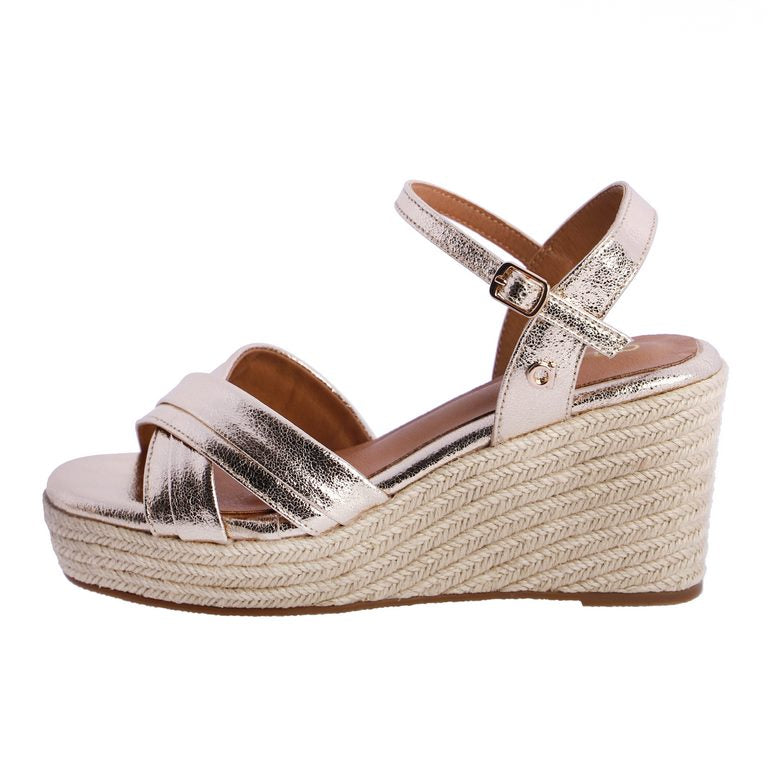 Sandalias de Cuña con Acabado Metalizado para mujer