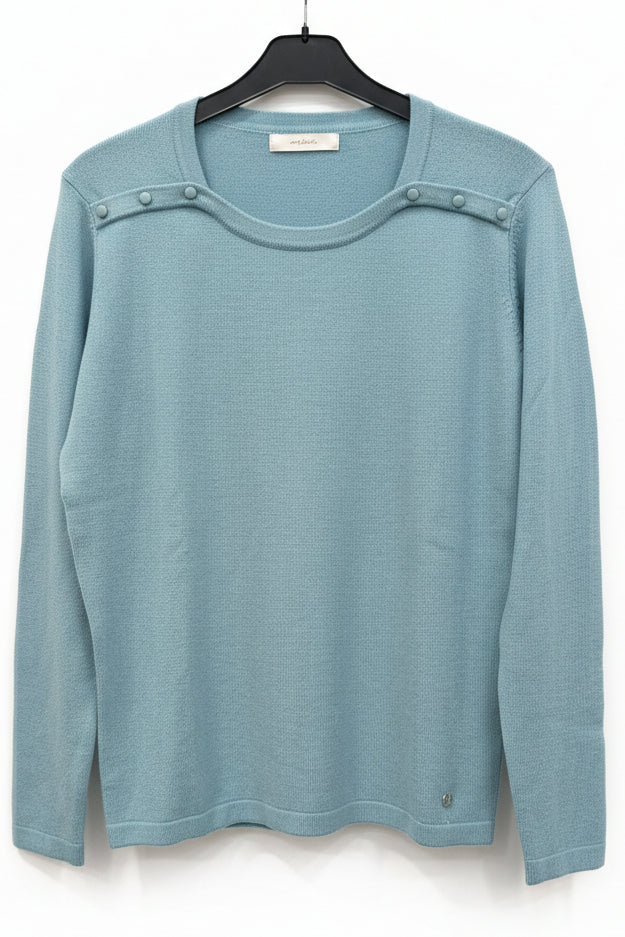 Jersey de Punto Fino Azul Celeste con Botones en Hombro