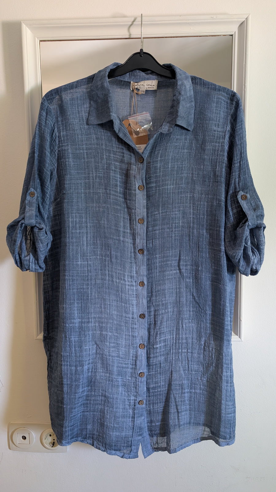 Túnica Tejido Azul Denim con Mangas Ajustables
