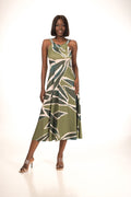 Vestido Midi Halter Estampado Botánico – Verde