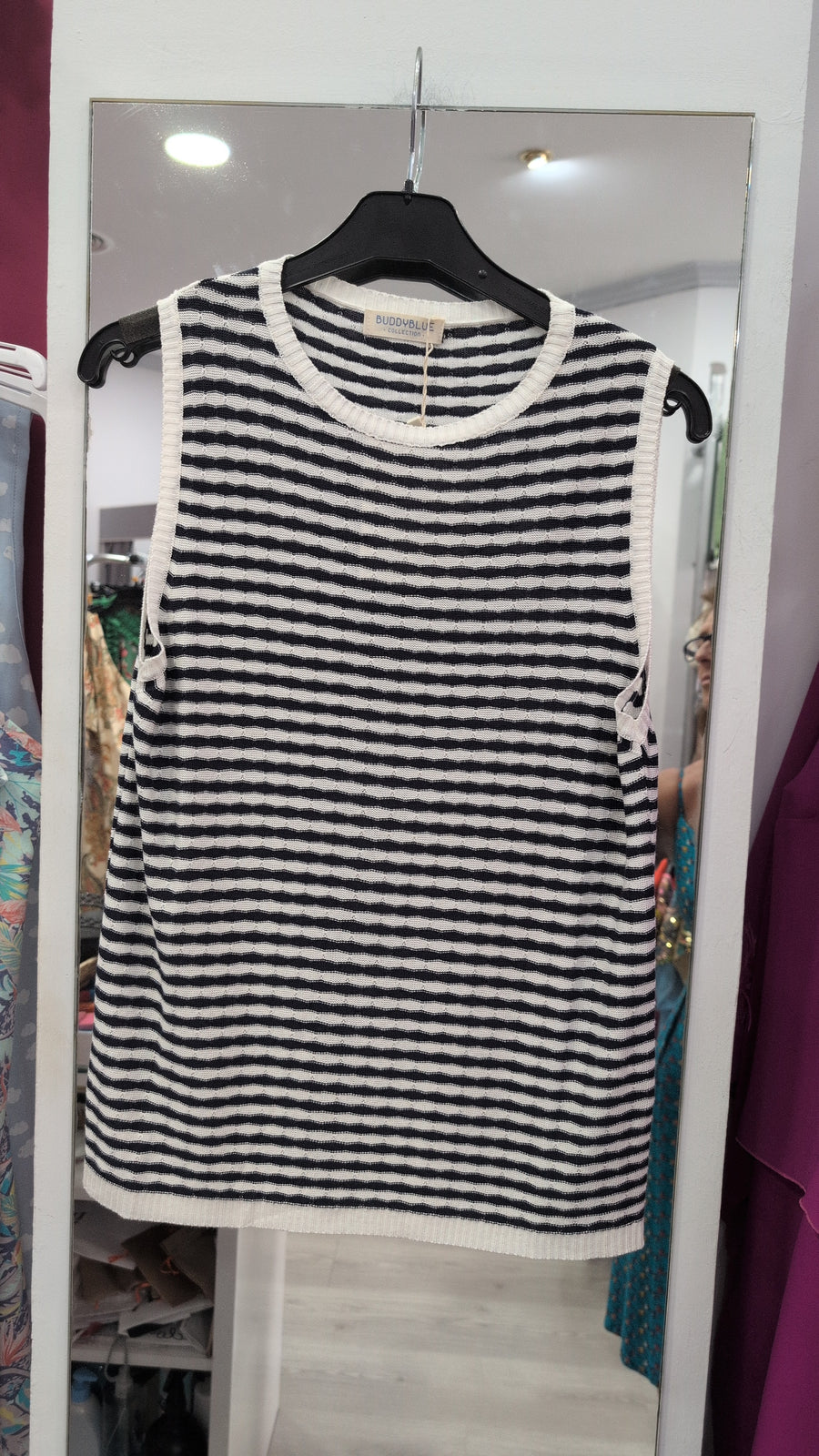 Camiseta de Hilo de Viscosa a Rayas Marineras