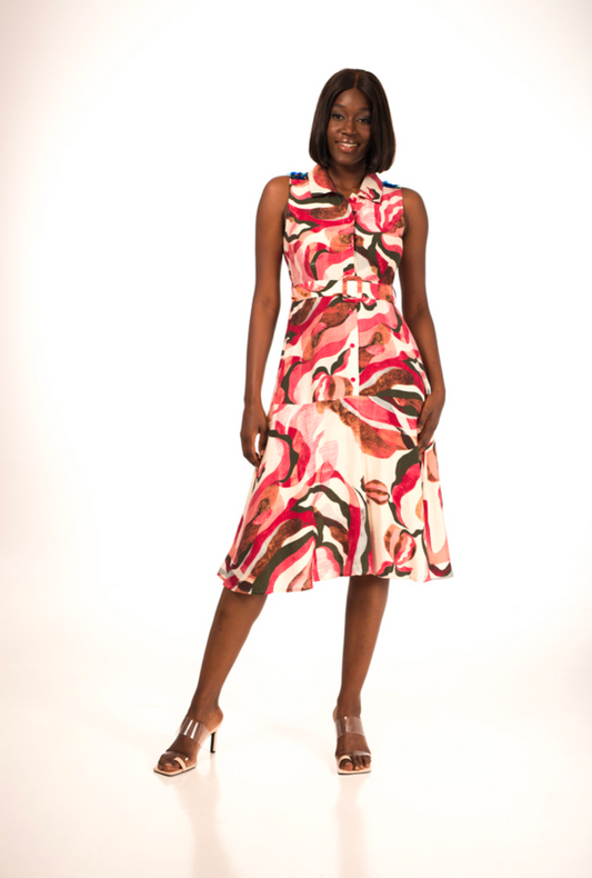 Vestido camisero Midi Estampado con Cinturón