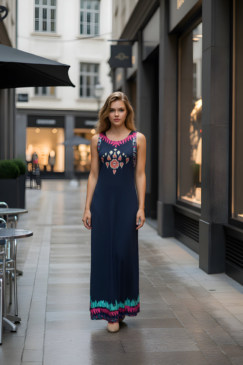 Vestido maxi boho con estampado étnico