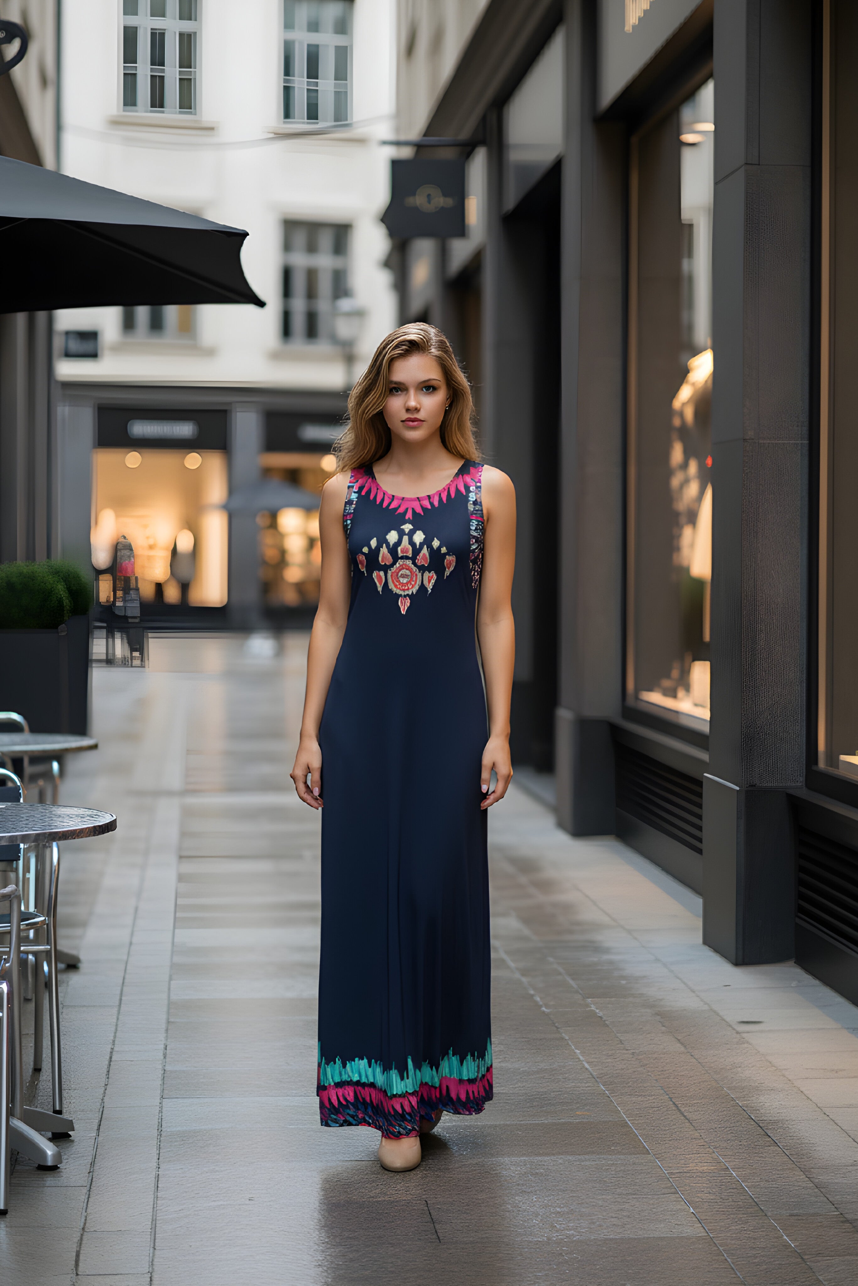 Vestido maxi boho con estampado étnico