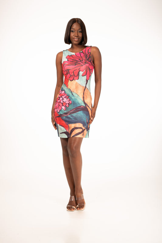 Vestido mini estampado floral artístico