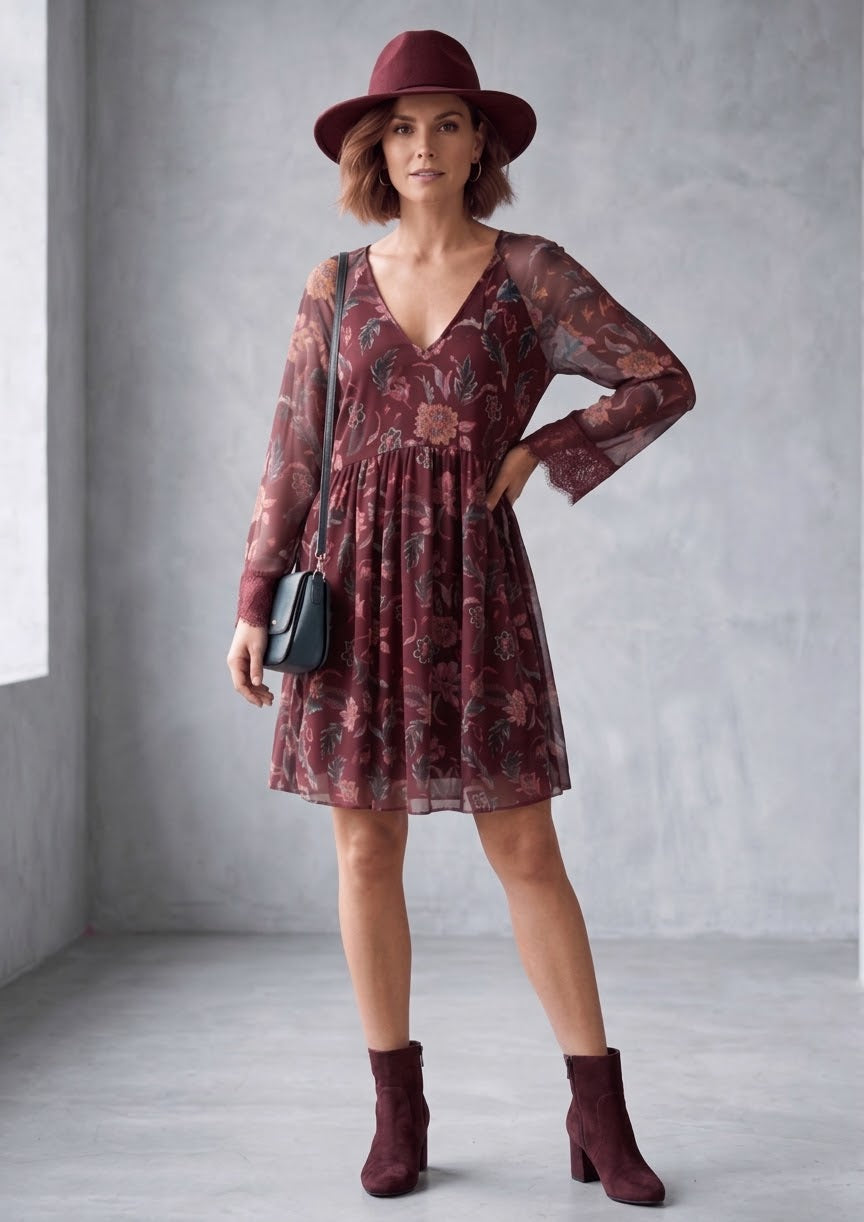 Vestido Corto de Tul Elástico Floral