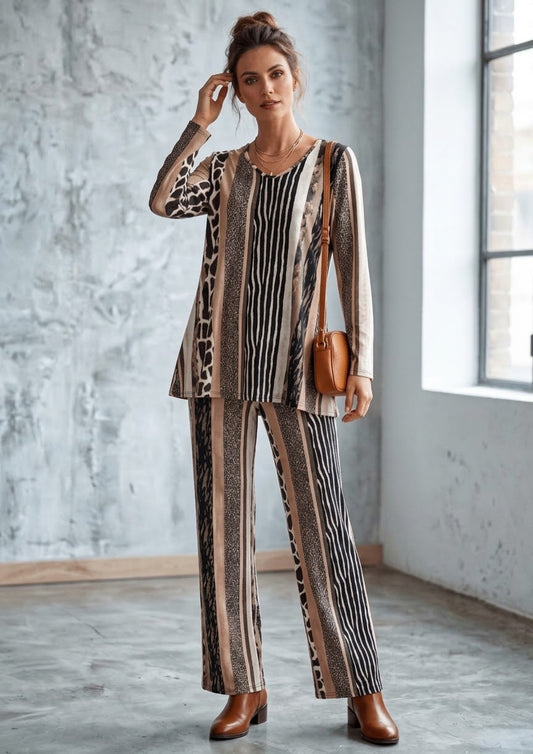 Pantalón Fluido con Estampado Combinado