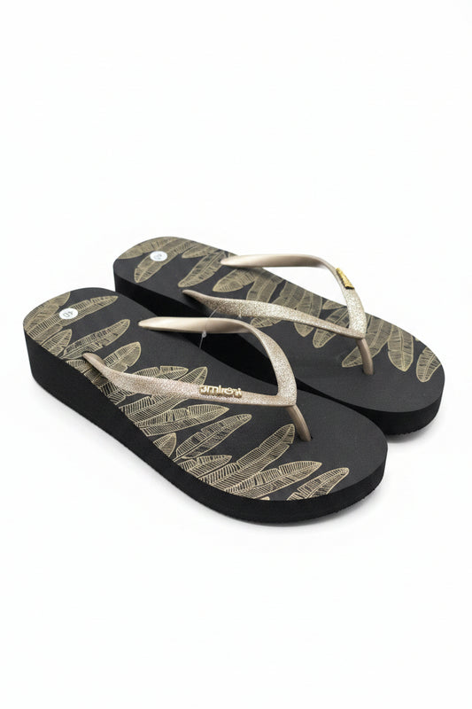 Chanclas de Plataforma Tropical y Brillo Dorado