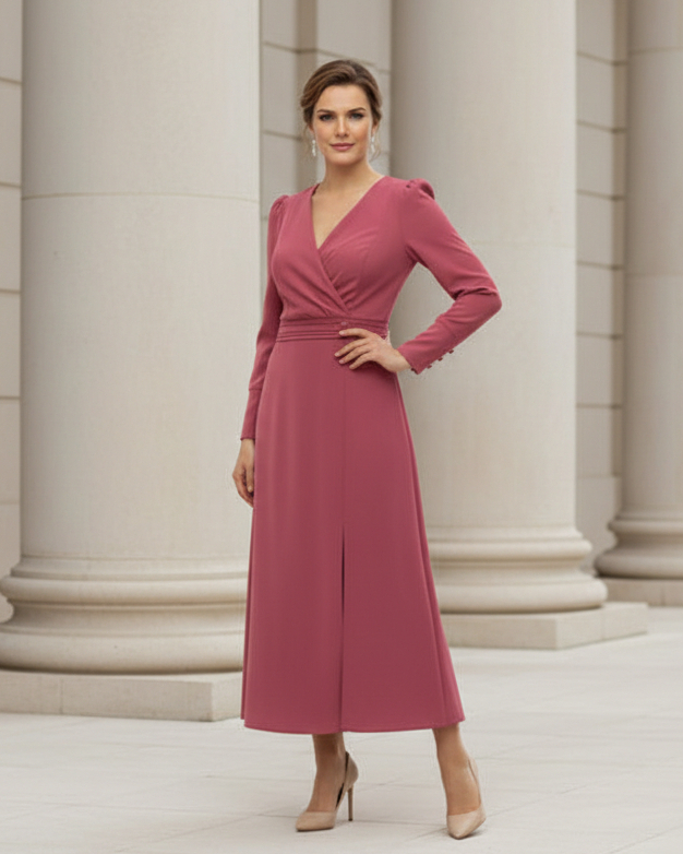 Vestido en evasé de crespón
