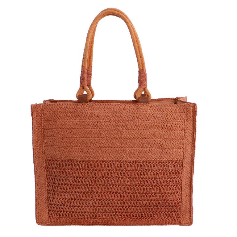 Bolso Tote de Estilo Rústico con Cierre de Cremallera