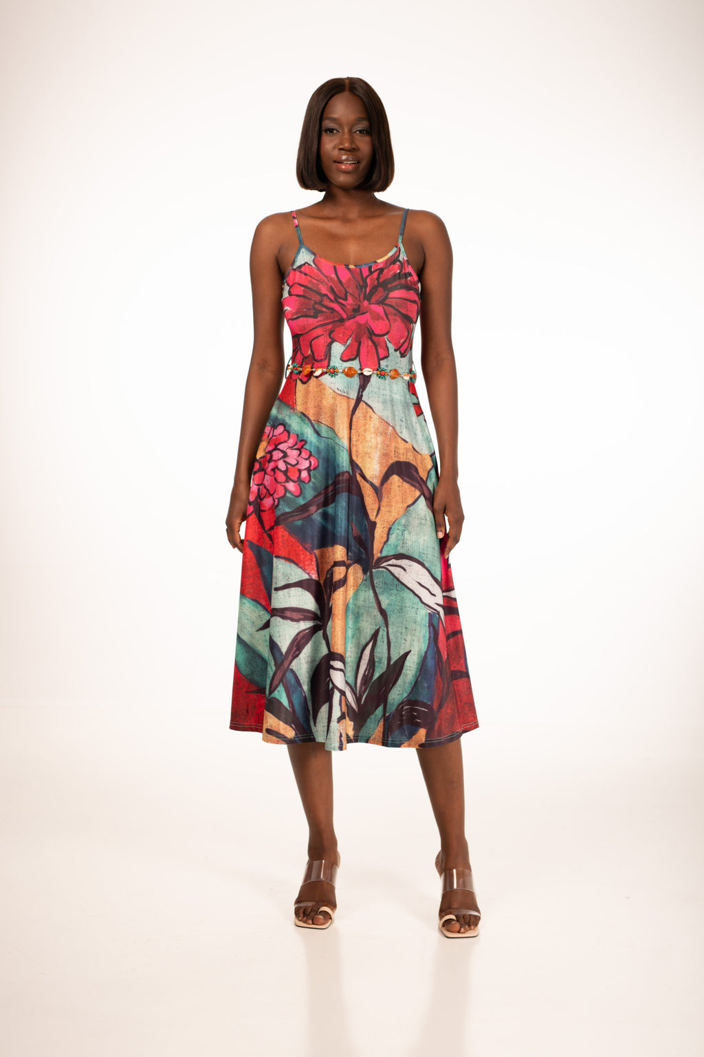 Vestido midi estampado floral colorido