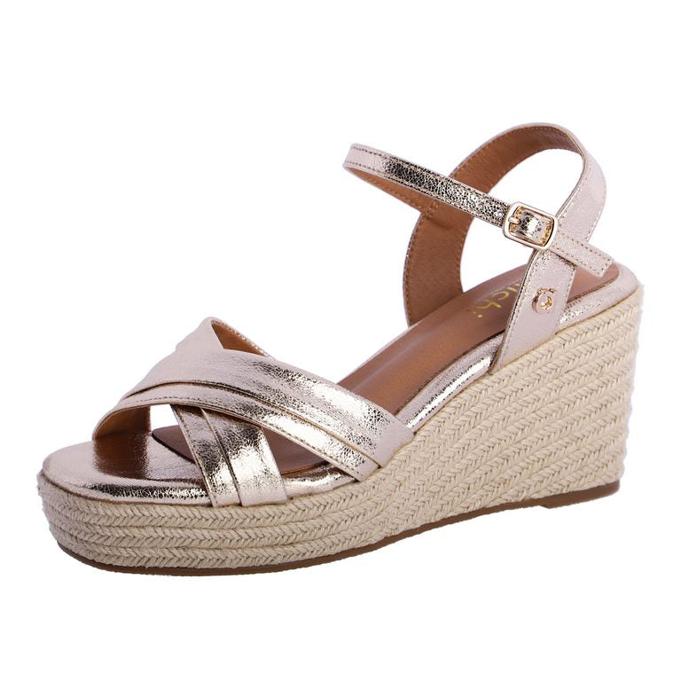 Sandalias de Cuña con Acabado Metalizado para mujer