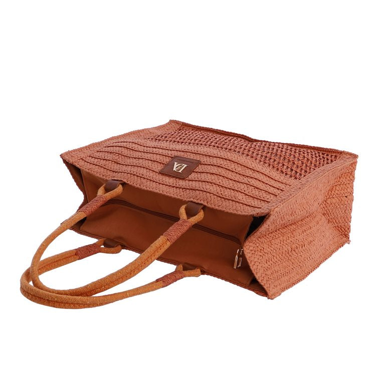 Bolso Tote de Estilo Rústico con Cierre de Cremallera