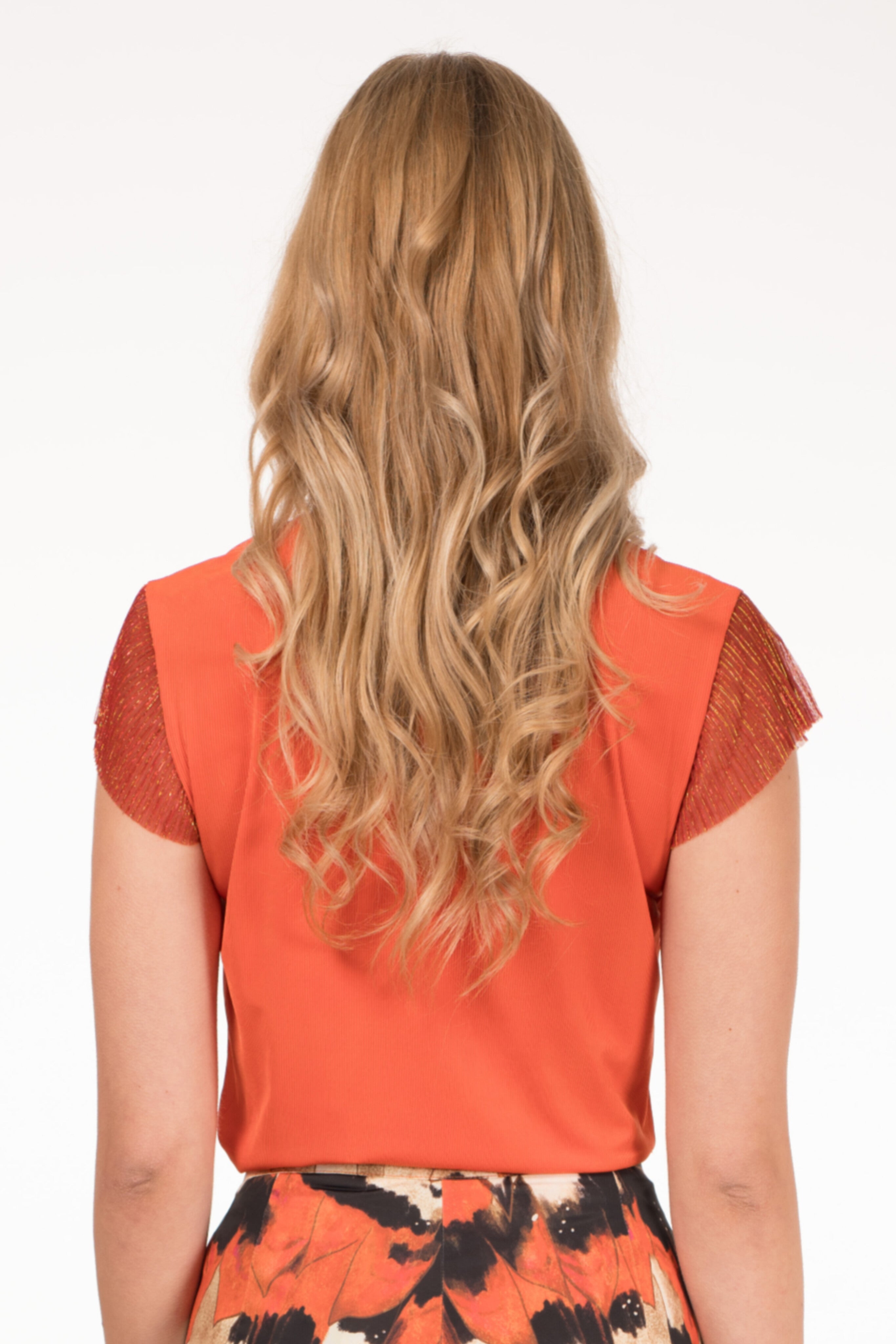 Camiseta Escote en V con Mangas de Plisado Lurex