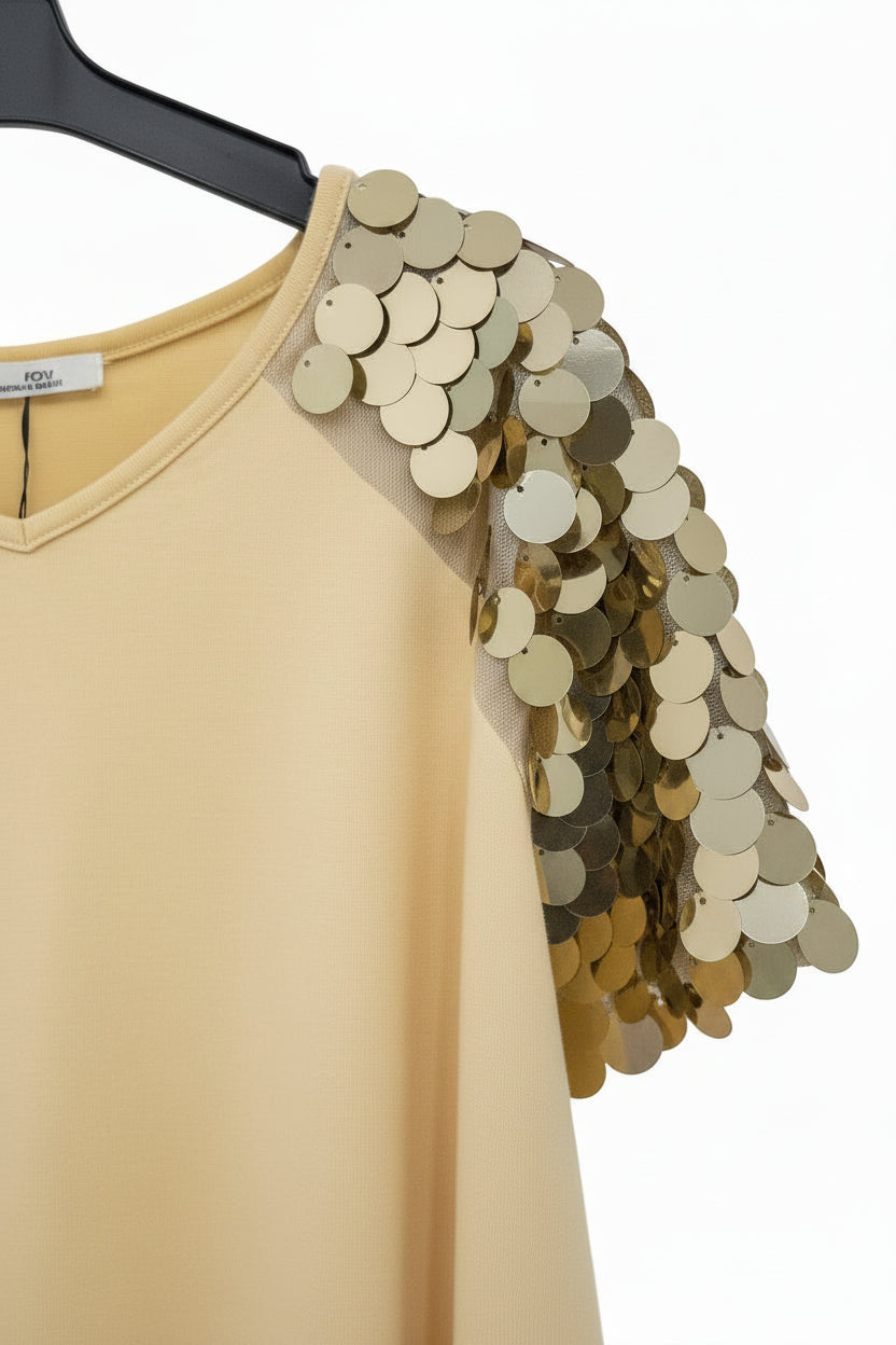 Top Crema con Detalle de Lentejuelas XL