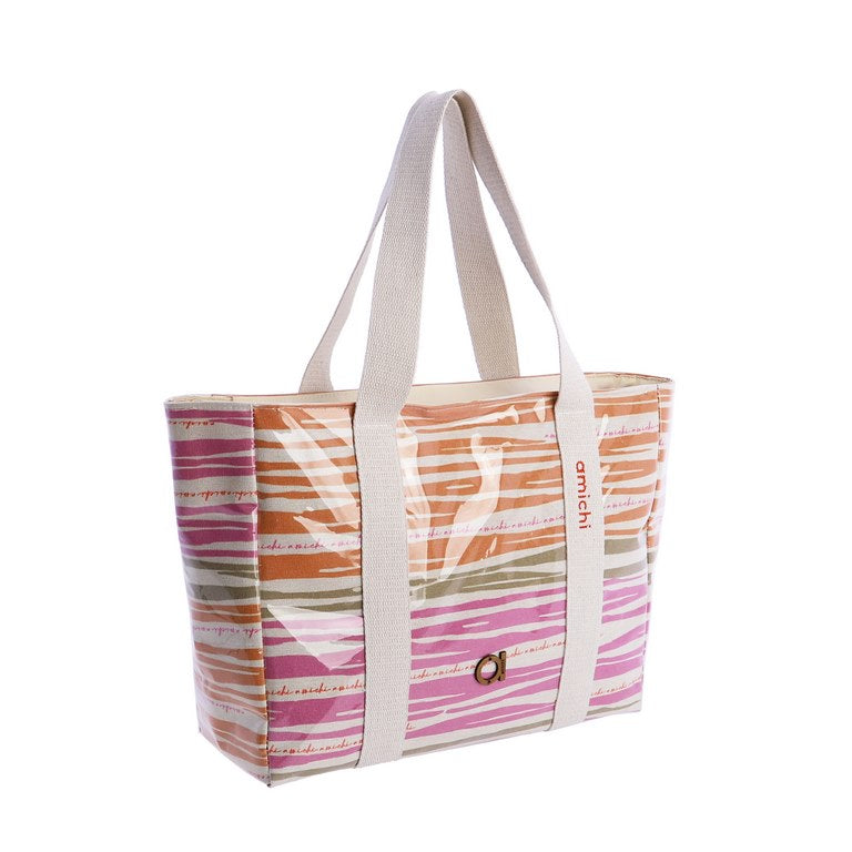 Bolso de Playa Plastificado Amichi – Estampado Rayas Multicolor