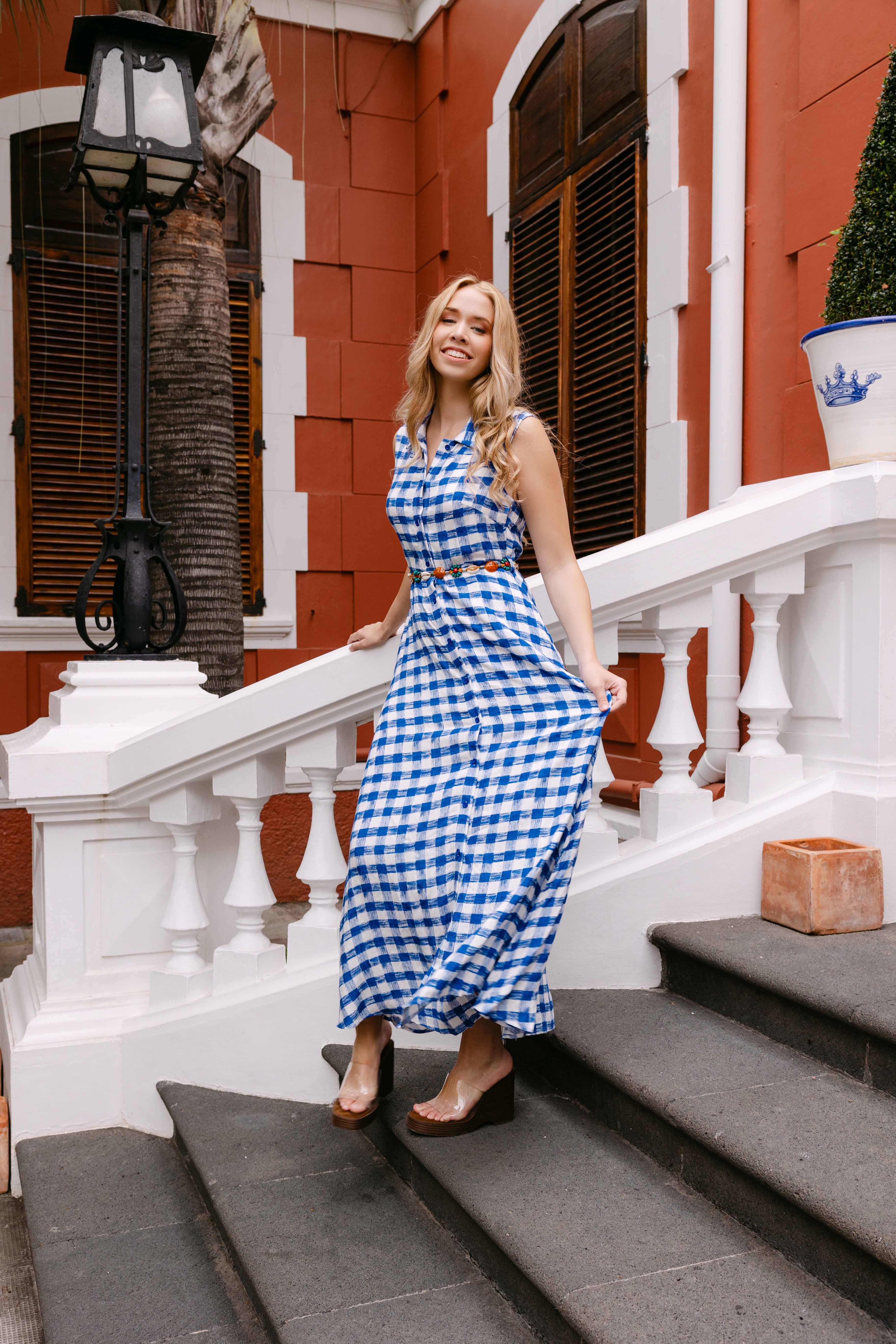 Vestido maxi gingham azul de verano