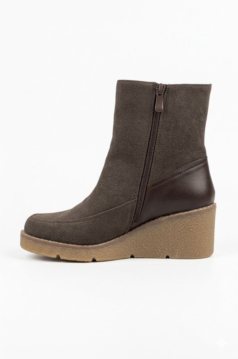 Bota de Media Caña con Cuña - Marrón Chocolate