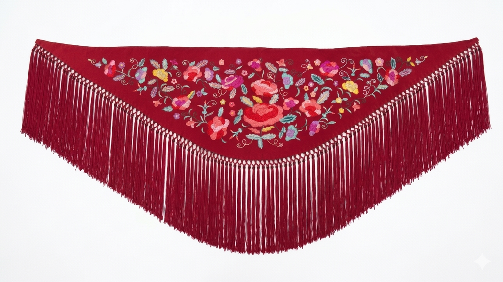 Mantón bordado con flores y motivos florales