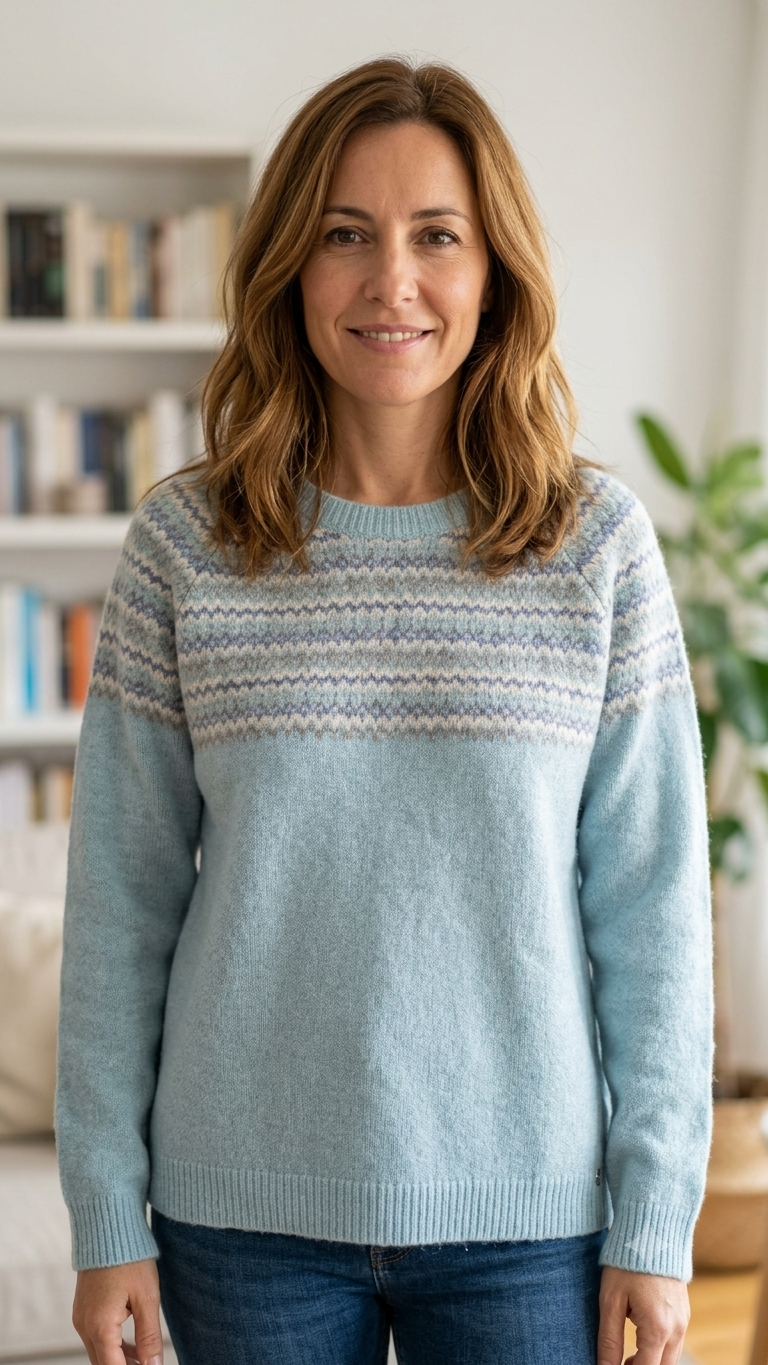 Jersey Punto Jacquard Azul Celeste