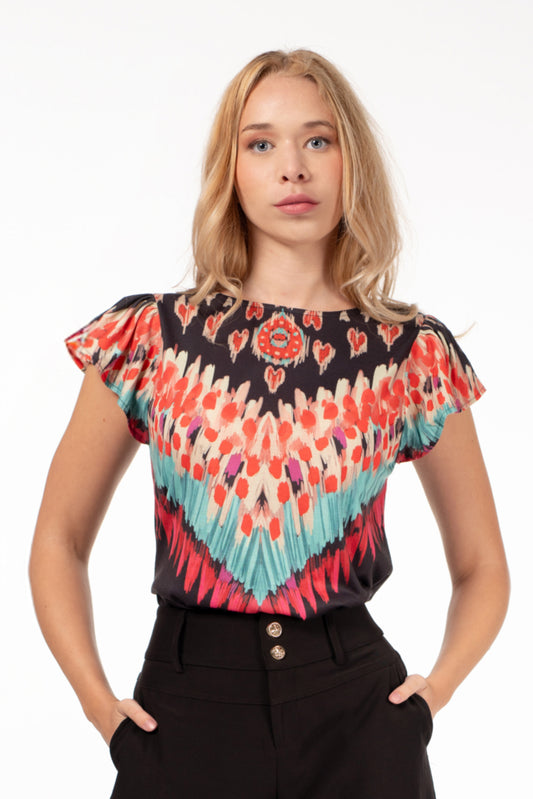 Blusa Estampada Manga Mariposa