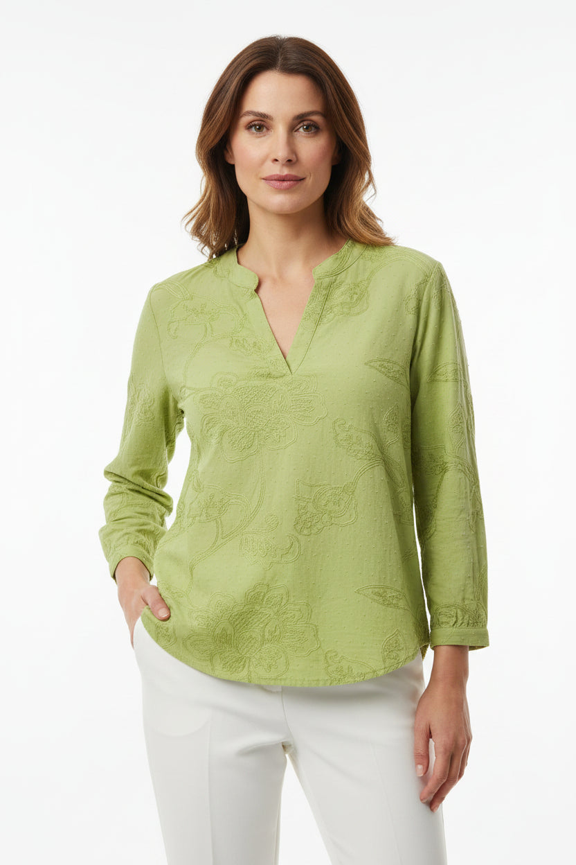 Blusa bordada verde 100% algodón