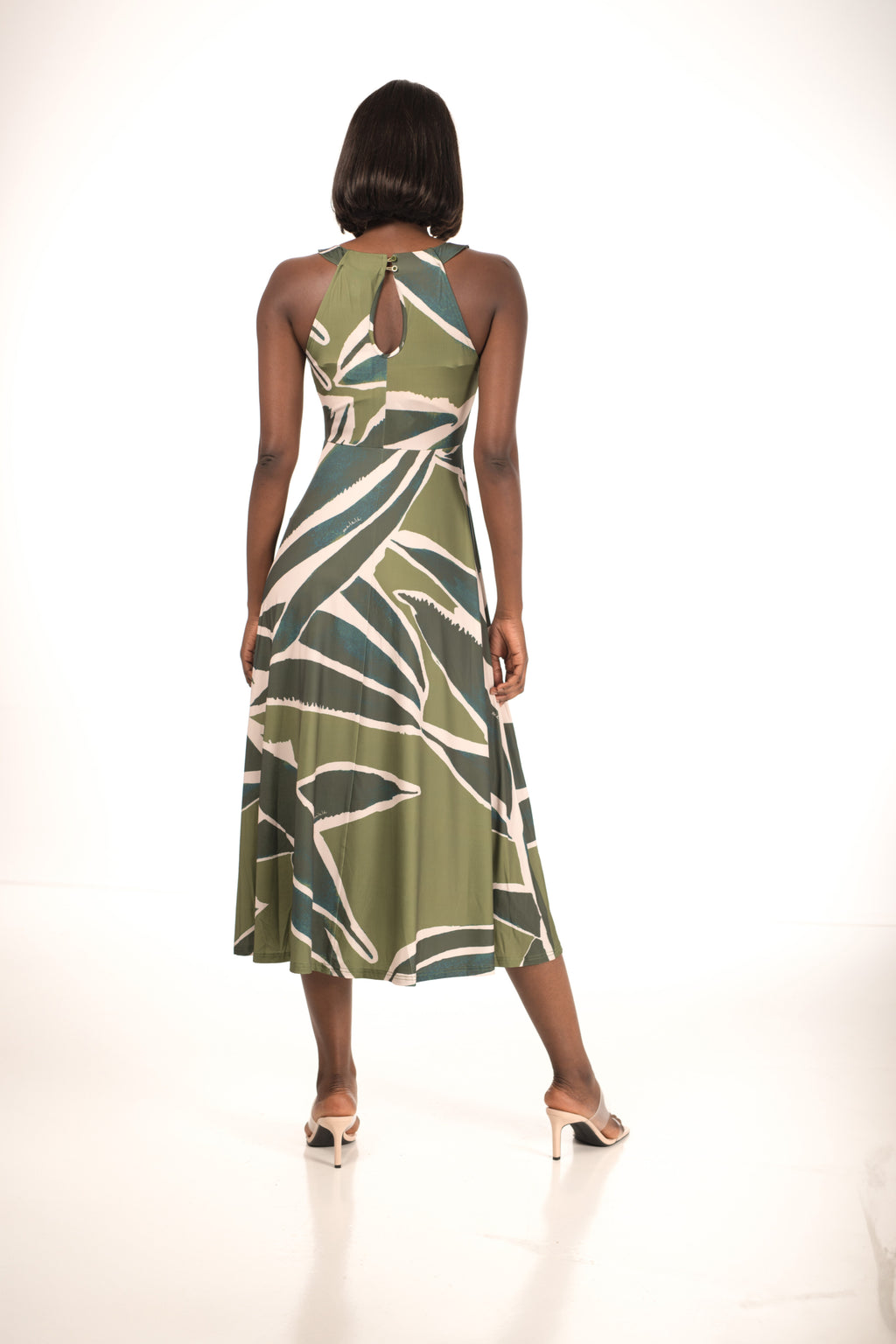 Vestido Midi Halter Estampado Botánico – Verde