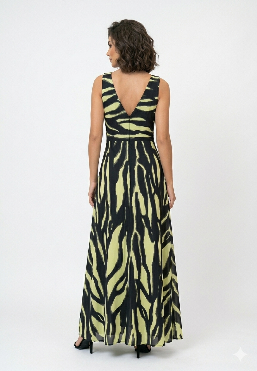 Maxi Vestido Corte Imperio "Ébano y Lima"